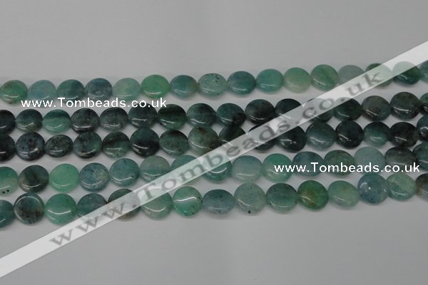 CAQ619 15.5 inches 12mm flat round aquamarine gemstone beads