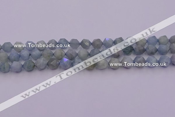 CAQ792 15.5 inches 10mm faceted nuggets aquamarine gemstone beads