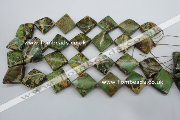 CAT134 22*22mm twisted diamond dyed natural aqua terra jasper beads