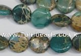 CAT5030 15.5 inches 14mm flat round natural aqua terra jasper beads