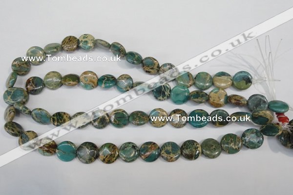 CAT5030 15.5 inches 14mm flat round natural aqua terra jasper beads