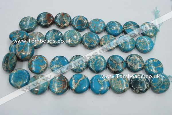 CAT65 15.5 inches 25mm flat round dyed natural aqua terra jasper beads
