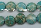 CAT84 15.5 inches 14mm flat round dyed natural aqua terra jasper beads