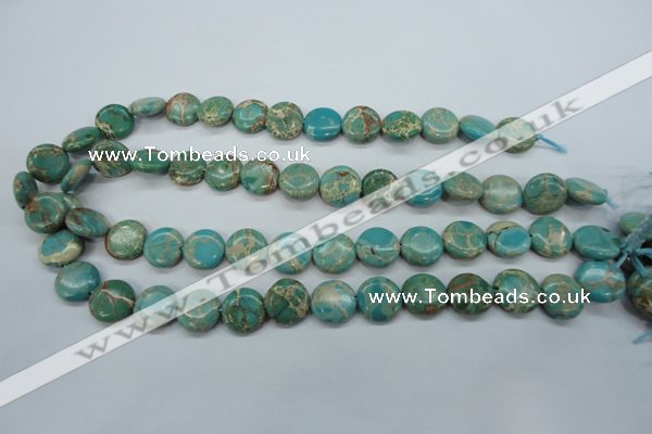 CAT84 15.5 inches 14mm flat round dyed natural aqua terra jasper beads