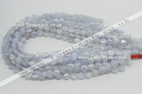 CBC11 15.5 inches 10mm flat round blue chalcedony beads wholesale