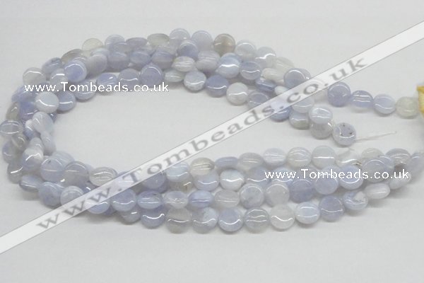 CBC12 15.5 inches 12mm flat round blue chalcedony beads wholesale