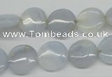 CBC33 15.5 inches 14mm flat round blue chalcedony beads wholesale