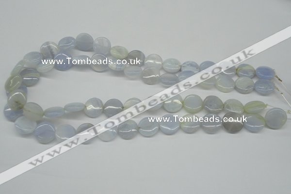 CBC33 15.5 inches 14mm flat round blue chalcedony beads wholesale
