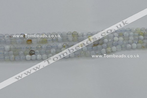 CBC461 15.5 inches 4mm faceted round blue chalcedony gemstone beads