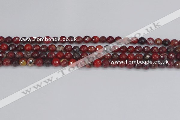 CBD376 15.5 inches 6mm faceted round poppy jasper beads