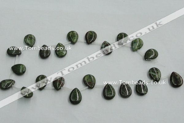 CBG21 13*18mm top-drilled flat teardrop bronze green gemstone beads