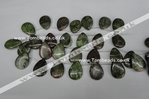 CBG24 Top-drilled 22*30mm flat teardrop bronze green gemstone beads