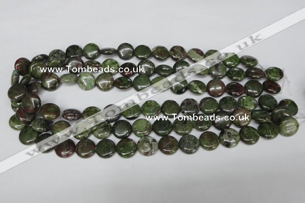 CBG35 15.5 inches 14mm flat round bronze green gemstone beads