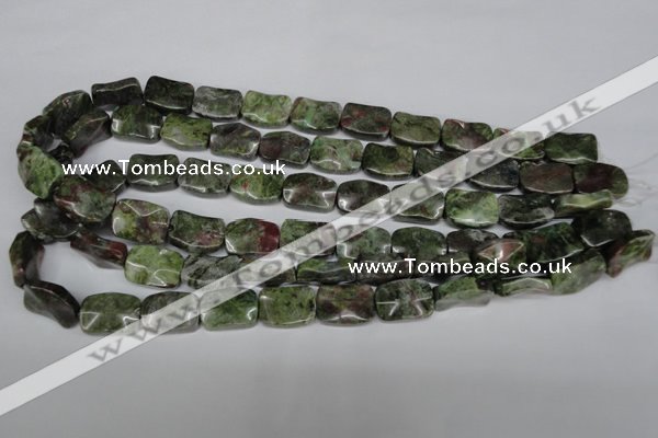 CBG69 15.5 inches 13*18mm wavy rectangle bronze green gemstone beads