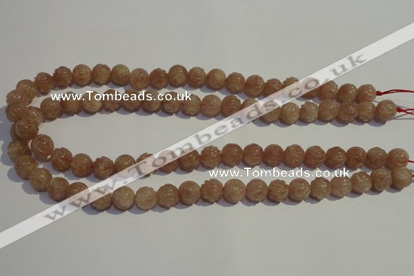 CBQ14 15.5 inches 10mm carved round strawberry quartz beads