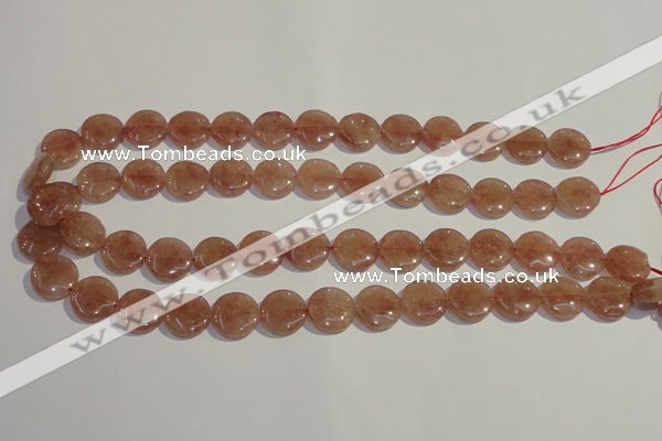 CBQ17 15.5 inches 14mm flat round strawberry quartz beads wholesale