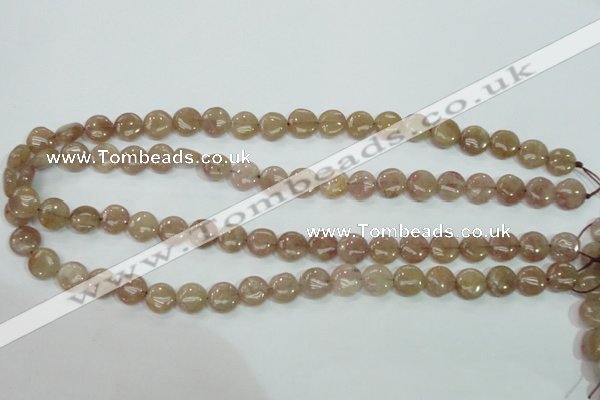 CBQ235 15.5 inches 10mm flat round strawberry quartz beads