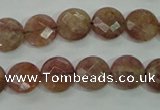 CBQ241 15.5 inches 10mm faceted coin strawberry quartz beads