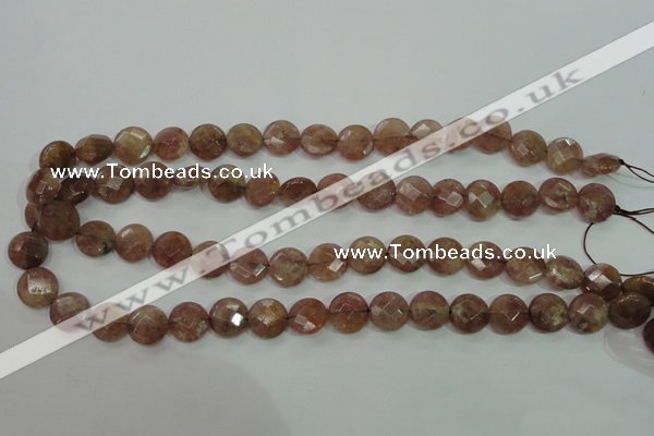 CBQ241 15.5 inches 10mm faceted coin strawberry quartz beads