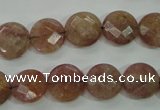 CBQ242 15.5 inches 12mm faceted coin strawberry quartz beads