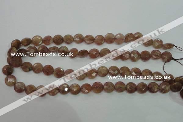 CBQ242 15.5 inches 12mm faceted coin strawberry quartz beads