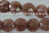 CBQ243 15.5 inches 14mm faceted coin strawberry quartz beads