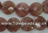 CBQ244 15.5 inches 16mm faceted coin strawberry quartz beads