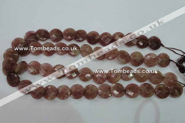 CBQ244 15.5 inches 16mm faceted coin strawberry quartz beads