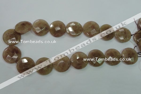 CBQ246 15.5 inches 25mm faceted coin strawberry quartz beads