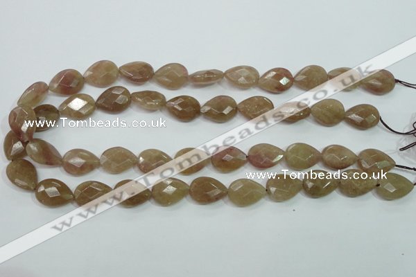 CBQ260 15.5 inches 13*18mm faceted flat teardrop strawberry quartz beads