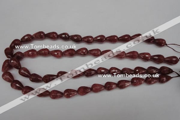 CBQ268 15.5 inches 10*15mm faceted teardrop strawberry quartz beads