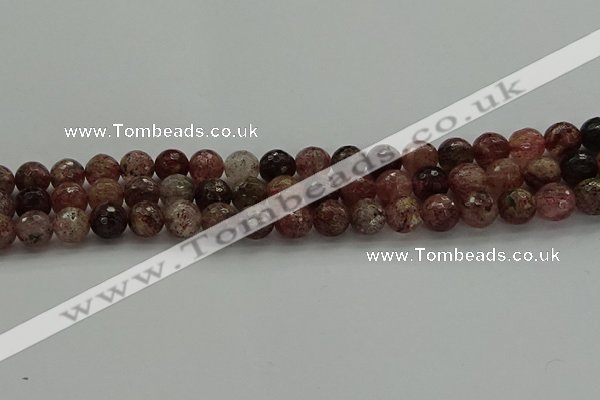 CBQ322 15.5 inches 8mm faceted round strawberry quartz beads