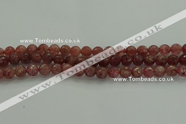 CBQ332 15.5 inches 8mm faceted round strawberry quartz beads