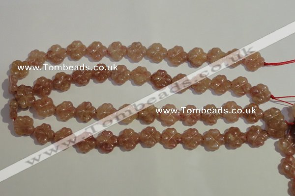 CBQ37 15.5 inches 15mm carved flower strawberry quartz beads