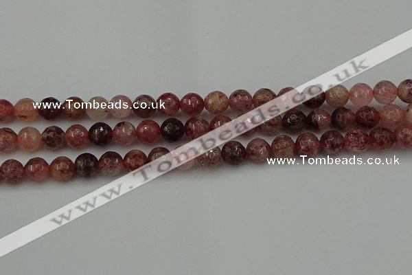 CBQ412 15.5 inches 8mm faceted round strawberry quartz beads