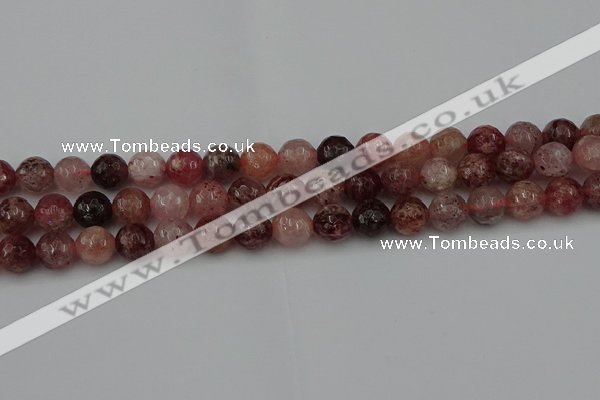 CBQ413 15.5 inches 10mm faceted round strawberry quartz beads