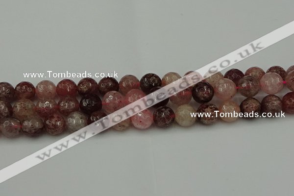 CBQ414 15.5 inches 12mm faceted round strawberry quartz beads