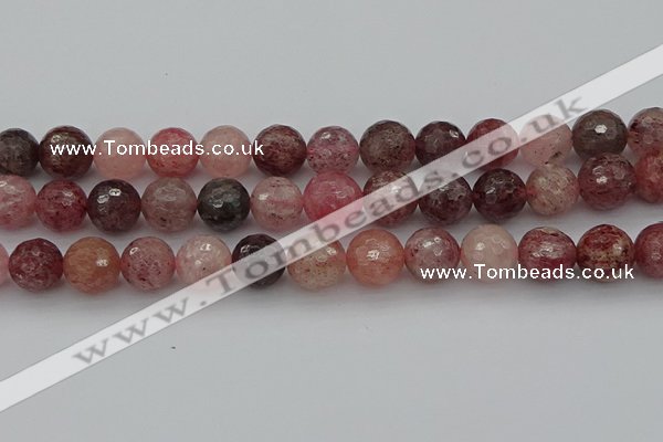 CBQ415 15.5 inches 14mm faceted round strawberry quartz beads