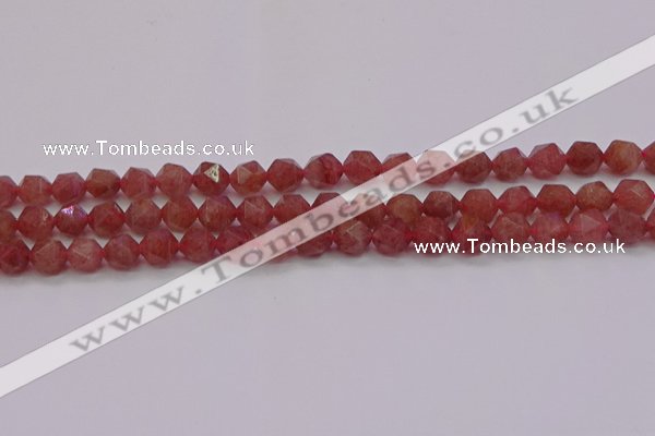 CBQ432 15.5 inches 8mm faceted nuggets strawberry quartz beads