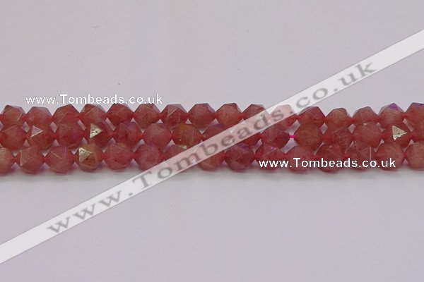 CBQ433 15.5 inches 10mm faceted nuggets strawberry quartz beads