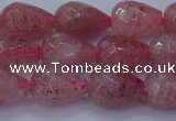 CBQ453 15.5 inches 10*14mm faceted teardrop strawberry quartz beads