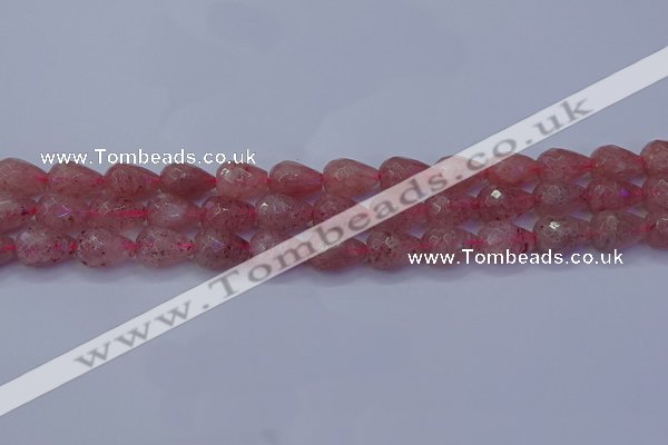 CBQ453 15.5 inches 10*14mm faceted teardrop strawberry quartz beads