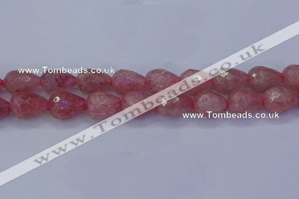 CBQ456 15.5 inches 15*20mm faceted teardrop strawberry quartz beads