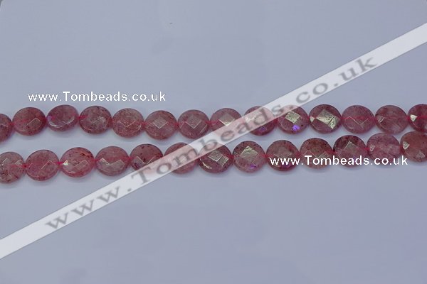 CBQ459 15.5 inches 10mm faceted coin strawberry quartz beads