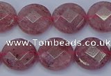 CBQ460 15.5 inches 12mm faceted coin strawberry quartz beads