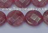 CBQ461 15.5 inches 14mm faceted coin strawberry quartz beads