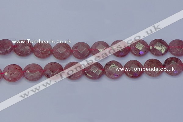 CBQ462 15.5 inches 16mm faceted coin strawberry quartz beads