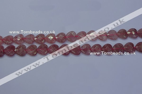 CBQ468 15.5 inches 10mm faceted heart strawberry quartz beads