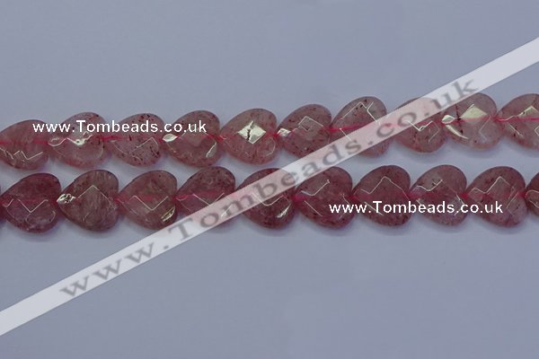 CBQ471 15.5 inches 16mm faceted heart strawberry quartz beads