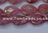 CBQ476 15.5 inches 10*14mm faceted flat teardrop strawberry quartz beads